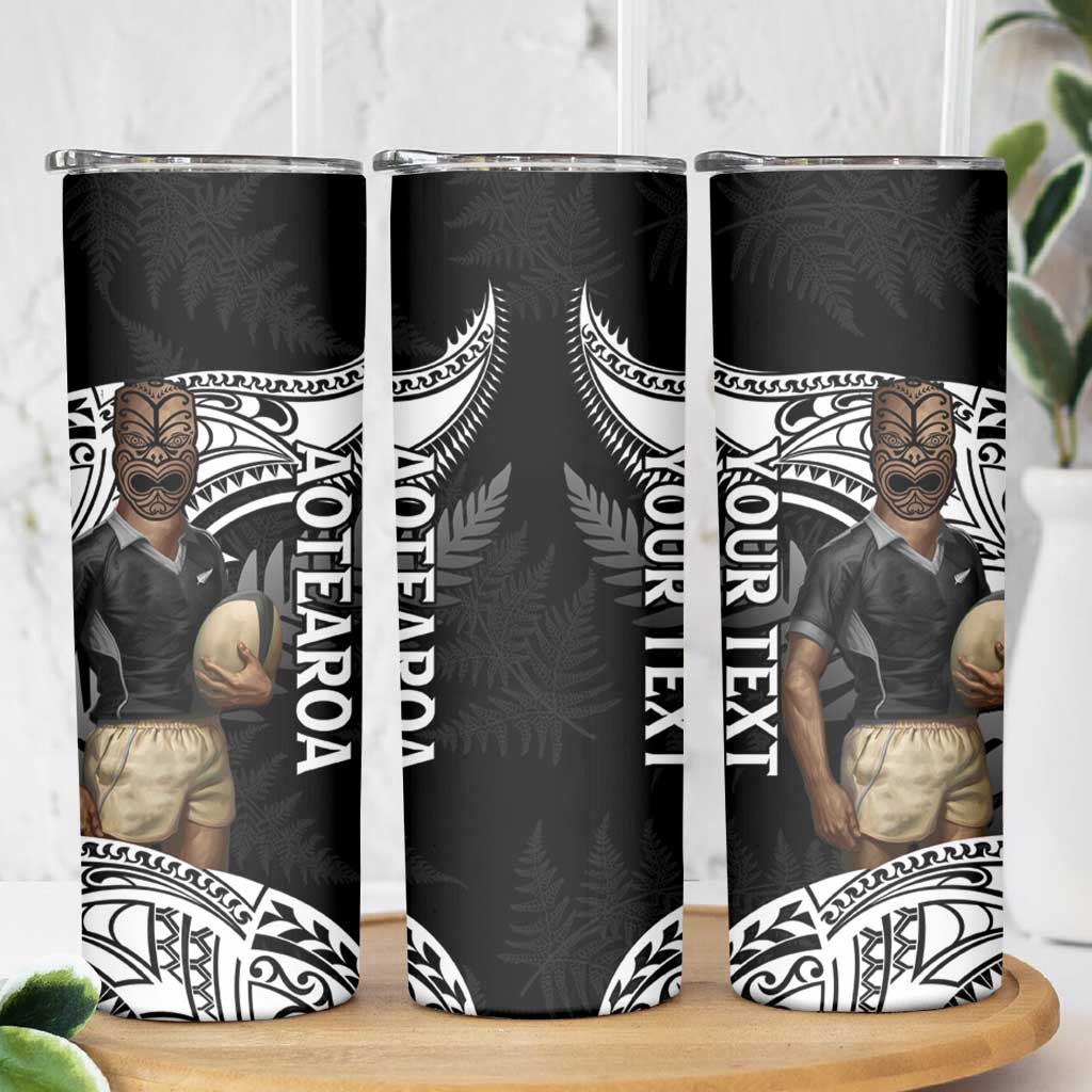 Custom New Zealand Silver Fern Rugby Skinny Tumbler 2024 Aotearoa Maori Mascot Go All Black