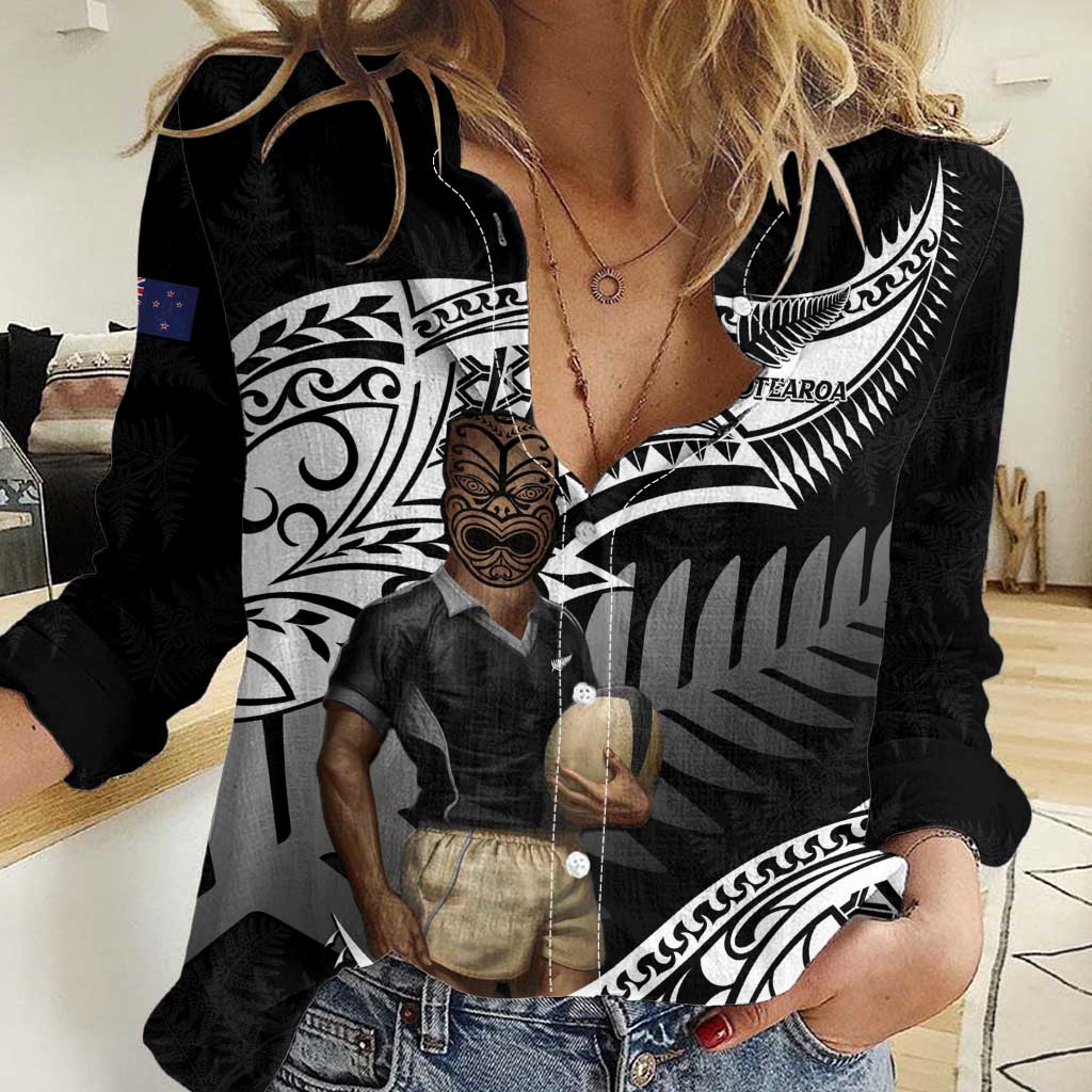 Custom New Zealand Silver Fern Rugby Women Casual Shirt 2024 Aotearoa Maori Mascot Go All Black