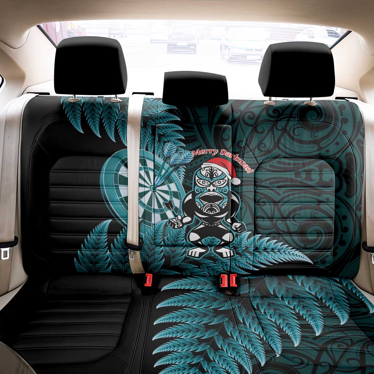 New Zealand Darts Christmas Back Car Seat Cover Maori Fern Merry Dartsmas - Polynesian Pride