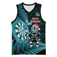 Personalised New Zealand Darts Christmas Basketball Jersey Maori Fern Merry Dartsmas - Polynesian Pride