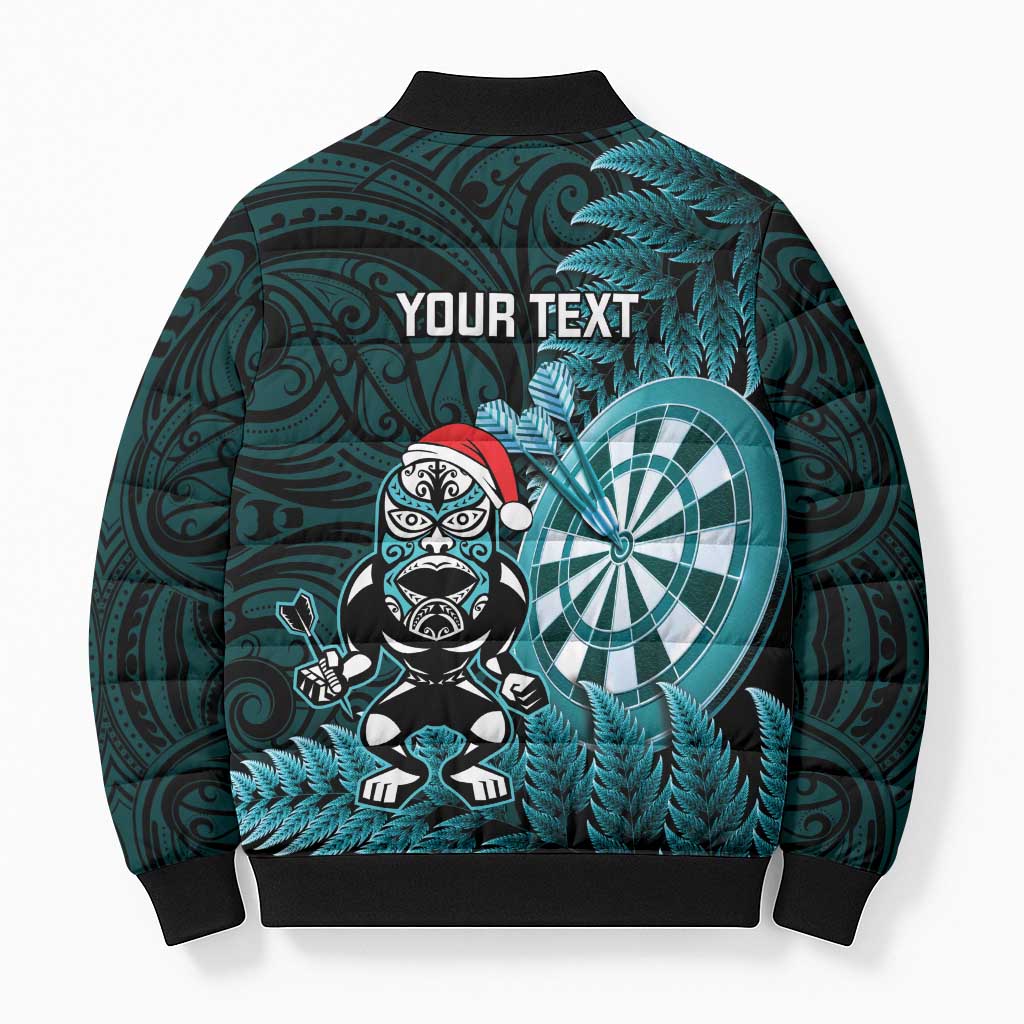 Personalised New Zealand Darts Christmas Bomber Puffer Jacket Maori Fern Merry Dartsmas - Polynesian Pride