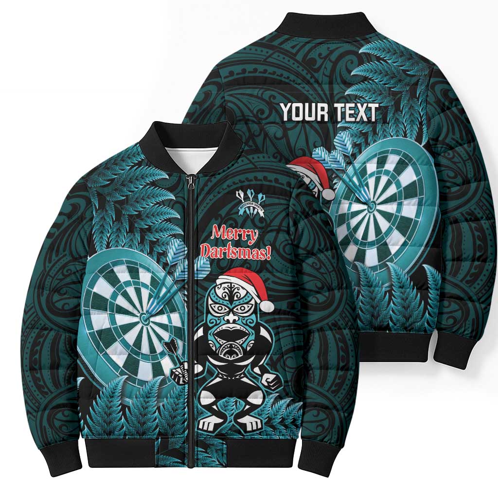 Personalised New Zealand Darts Christmas Bomber Puffer Jacket Maori Fern Merry Dartsmas - Polynesian Pride
