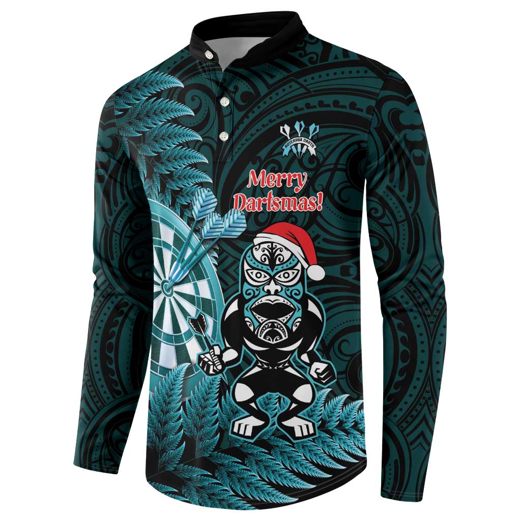 Personalised New Zealand Darts Christmas Button Sweatshirt Maori Fern Merry Dartsmas - Polynesian Pride