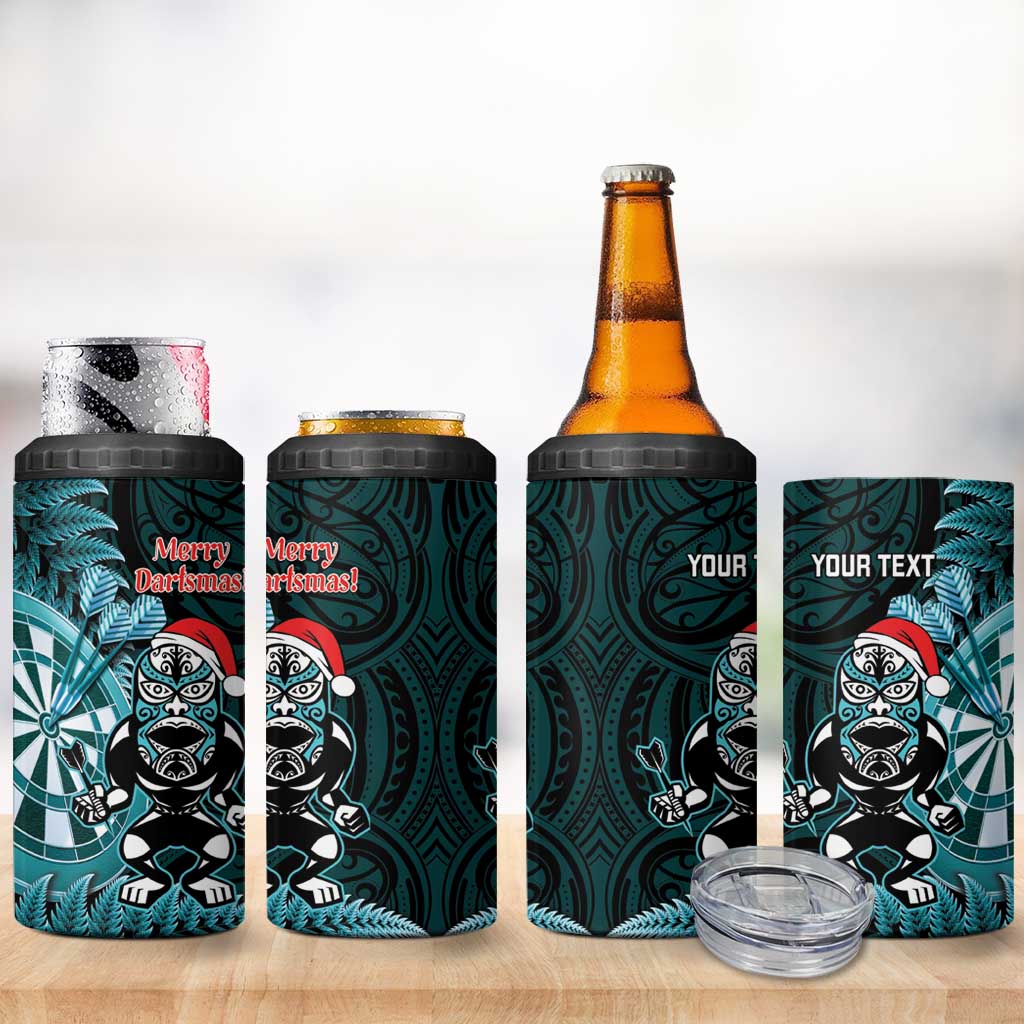 Personalised New Zealand Darts Christmas 4 in 1 Can Cooler Tumbler Maori Fern Merry Dartsmas - Polynesian Pride
