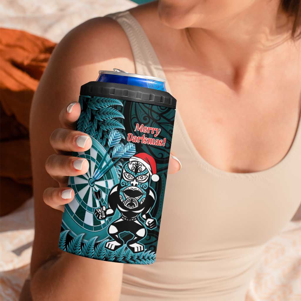 Personalised New Zealand Darts Christmas 4 in 1 Can Cooler Tumbler Maori Fern Merry Dartsmas - Polynesian Pride