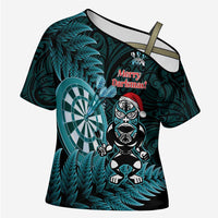 Personalised New Zealand Darts Christmas Cross Shoulder Shirt Maori Fern Merry Dartsmas - Polynesian Pride