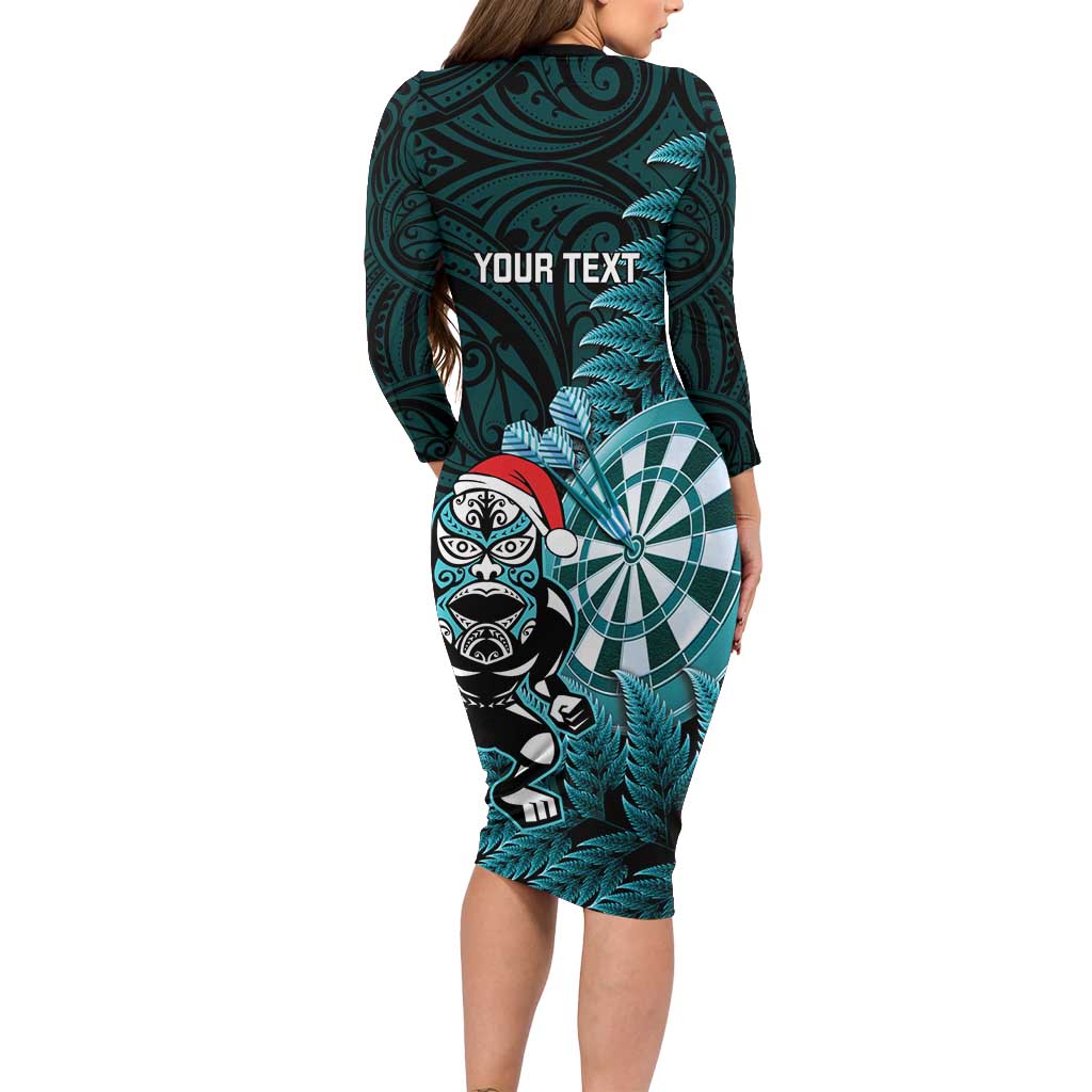 Personalised New Zealand Darts Christmas Family Matching Long Sleeve Bodycon Dress and Hawaiian Shirt Maori Fern Merry Dartsmas - Polynesian Pride