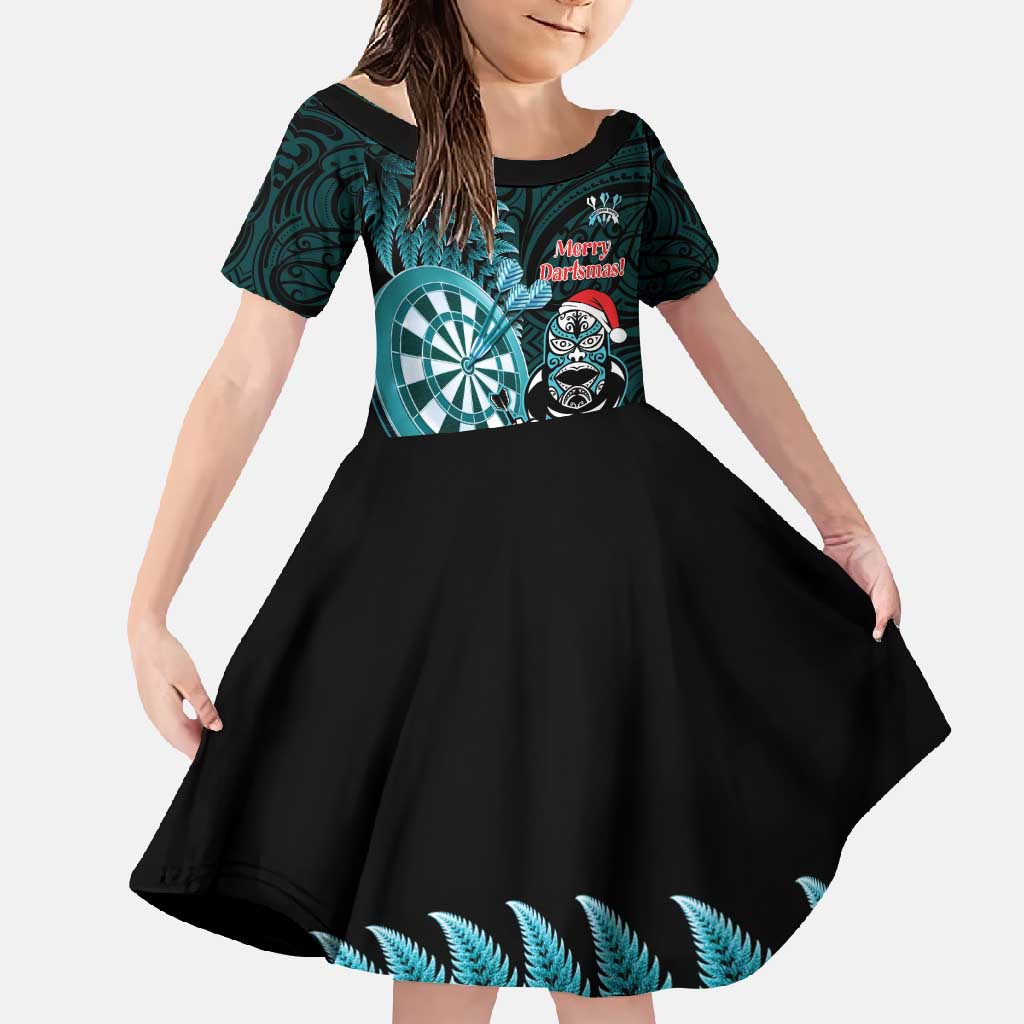 Personalised New Zealand Darts Christmas Family Matching Off Shoulder Maxi Dress and Hawaiian Shirt Maori Fern Merry Dartsmas - Polynesian Pride