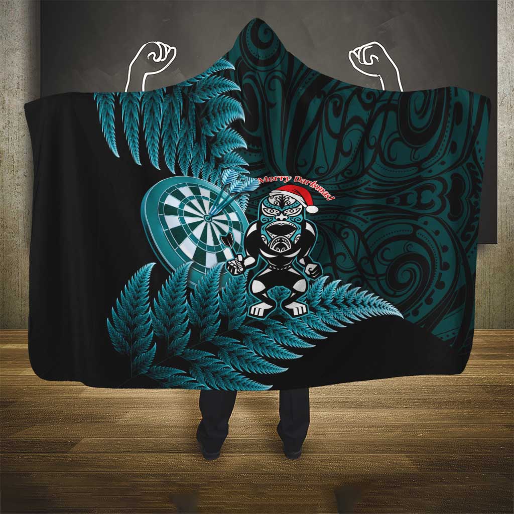 New Zealand Darts Christmas Hooded Blanket Maori Fern Merry Dartsmas - Polynesian Pride
