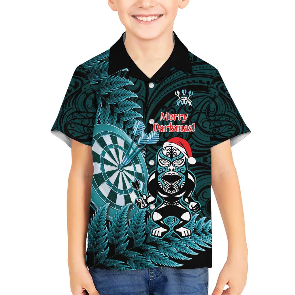 Personalised New Zealand Darts Christmas Kid Hawaiian Shirt Maori Fern Merry Dartsmas - Polynesian Pride