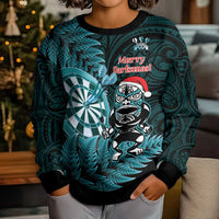 Personalised New Zealand Darts Christmas Kid Ugly Christmas Sweater Maori Fern Merry Dartsmas - Polynesian Pride