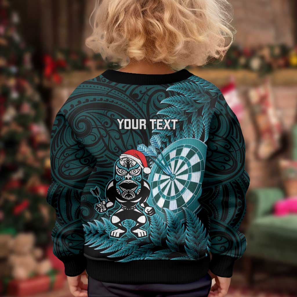 Personalised New Zealand Darts Christmas Kid Ugly Christmas Sweater Maori Fern Merry Dartsmas - Polynesian Pride