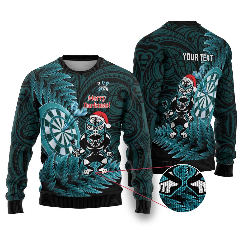 Personalised New Zealand Darts Christmas Ugly Christmas Sweater Maori Fern Merry Dartsmas - Polynesian Pride