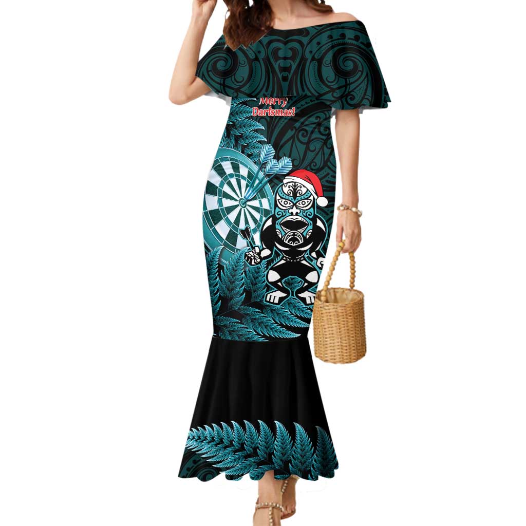 Personalised New Zealand Darts Christmas Mermaid Dress Maori Fern Merry Dartsmas - Polynesian Pride