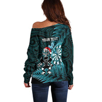 Personalised New Zealand Darts Christmas Off Shoulder Sweater Maori Fern Merry Dartsmas - Polynesian Pride