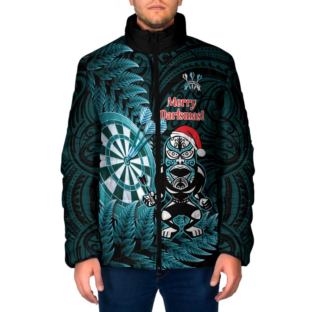 Personalised New Zealand Darts Christmas Padded Jacket Maori Fern Merry Dartsmas - Polynesian Pride