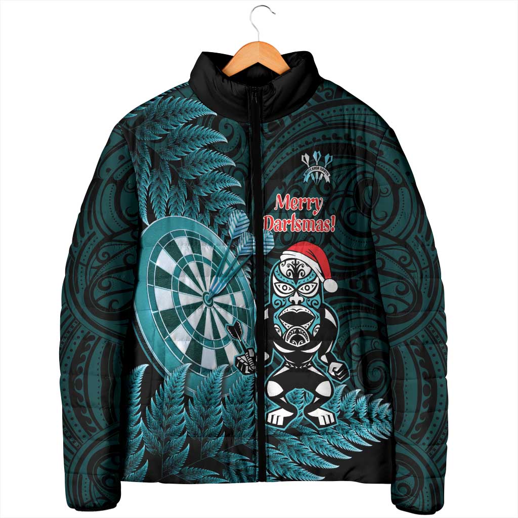 Personalised New Zealand Darts Christmas Padded Jacket Maori Fern Merry Dartsmas - Polynesian Pride