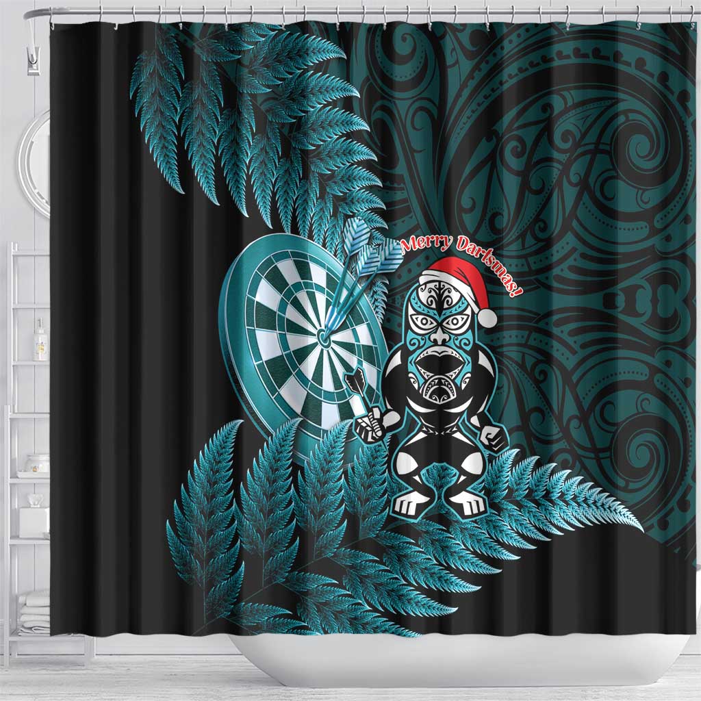 New Zealand Darts Christmas Shower Curtain Maori Fern Merry Dartsmas - Polynesian Pride