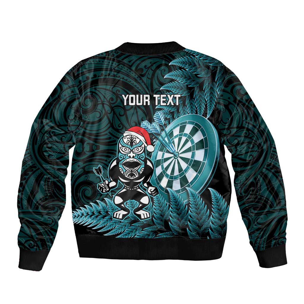 Personalised New Zealand Darts Christmas Sleeve Zip Bomber Jacket Maori Fern Merry Dartsmas - Polynesian Pride