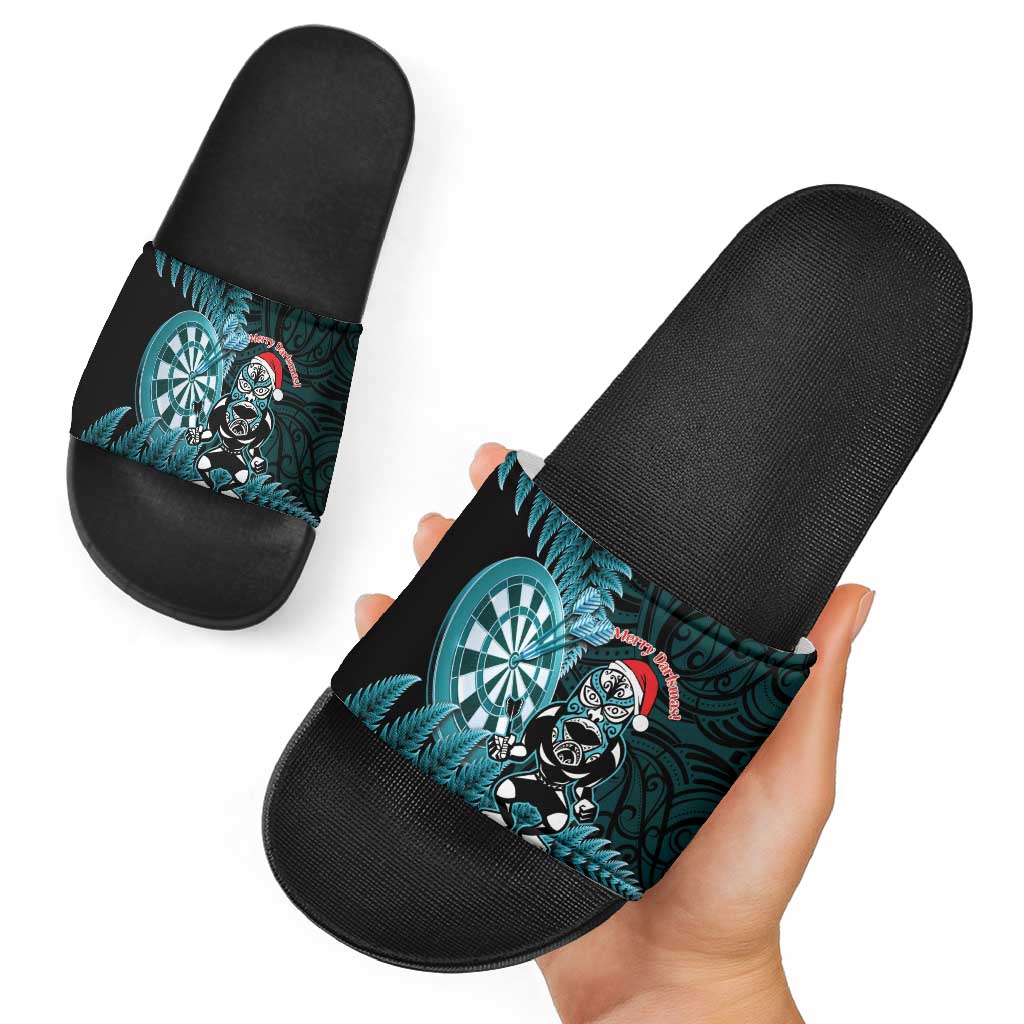 New Zealand Darts Christmas Slide Sandals Maori Fern Merry Dartsmas - Polynesian Pride