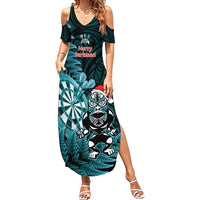 Personalised New Zealand Darts Christmas Summer Maxi Dress Maori Fern Merry Dartsmas - Polynesian Pride