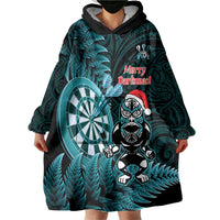 Personalised New Zealand Darts Christmas Wearable Blanket Hoodie Maori Fern Merry Dartsmas - Polynesian Pride