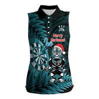 Personalised New Zealand Darts Christmas Women Sleeveless Polo Shirt Maori Fern Merry Dartsmas - Polynesian Pride