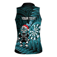 Personalised New Zealand Darts Christmas Women Sleeveless Polo Shirt Maori Fern Merry Dartsmas - Polynesian Pride
