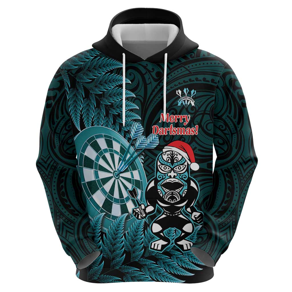 Personalised New Zealand Darts Christmas Zip Hoodie Maori Fern Merry Dartsmas - Polynesian Pride