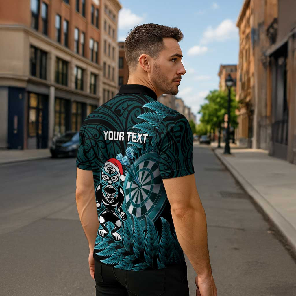 Personalised New Zealand Darts Christmas Zipper Polo Shirt Maori Fern Merry Dartsmas - Polynesian Pride