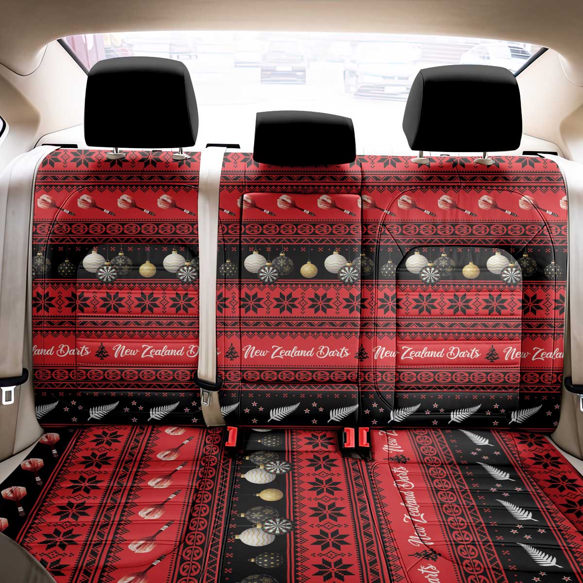New Zealand Darts Christmas Back Car Seat Cover Merry Xmas Aotearoa Maori Red - Polynesian Pride