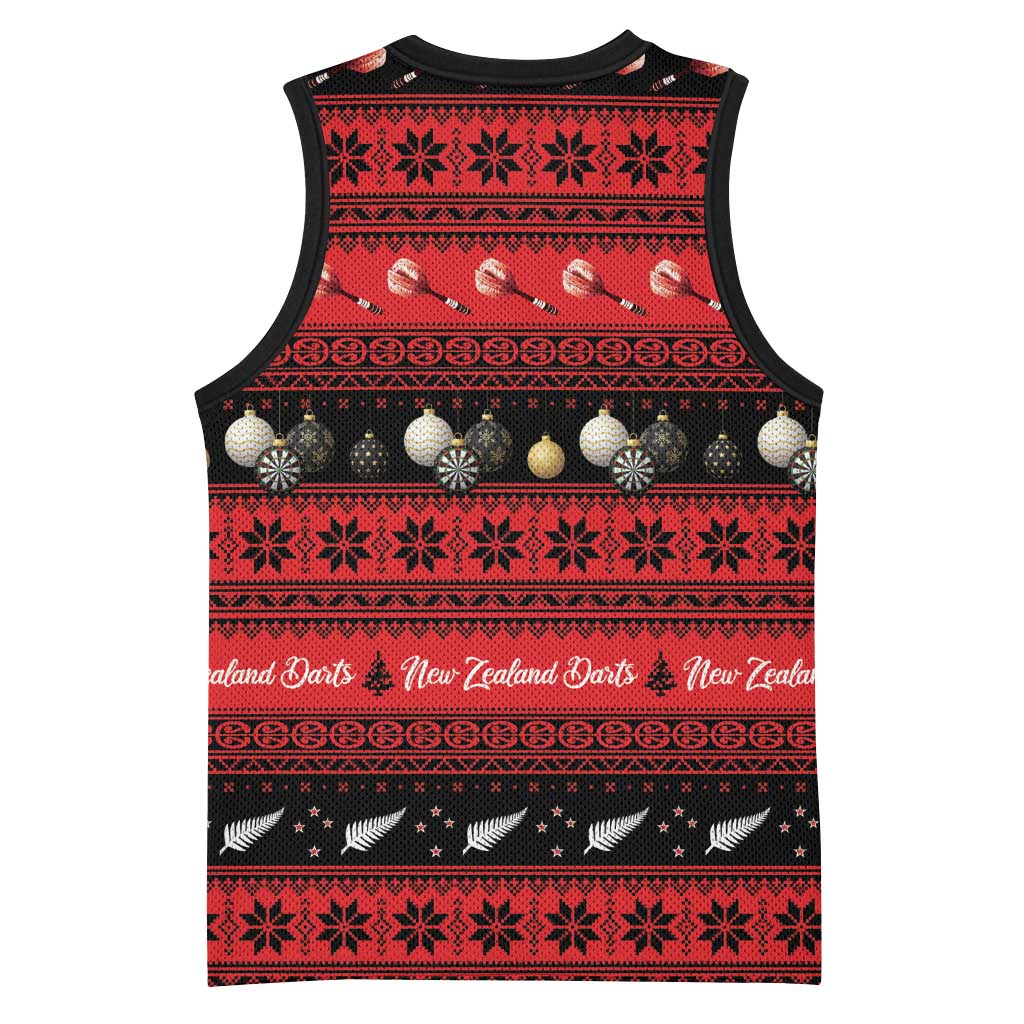 New Zealand Darts Christmas Basketball Jersey Merry Xmas Aotearoa Maori Red - Polynesian Pride