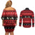 New Zealand Darts Christmas Couples Matching Off Shoulder Short Dress and Long Sleeve Button Shirt Merry Xmas Aotearoa Maori Red - Polynesian Pride