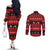 New Zealand Darts Christmas Couples Matching Off The Shoulder Long Sleeve Dress and Long Sleeve Button Shirt Merry Xmas Aotearoa Maori Red - Polynesian Pride