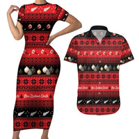 New Zealand Darts Christmas Couples Matching Short Sleeve Bodycon Dress and Hawaiian Shirt Merry Xmas Aotearoa Maori Red - Polynesian Pride