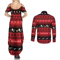 New Zealand Darts Christmas Couples Matching Summer Maxi Dress and Long Sleeve Button Shirt Merry Xmas Aotearoa Maori Red - Polynesian Pride