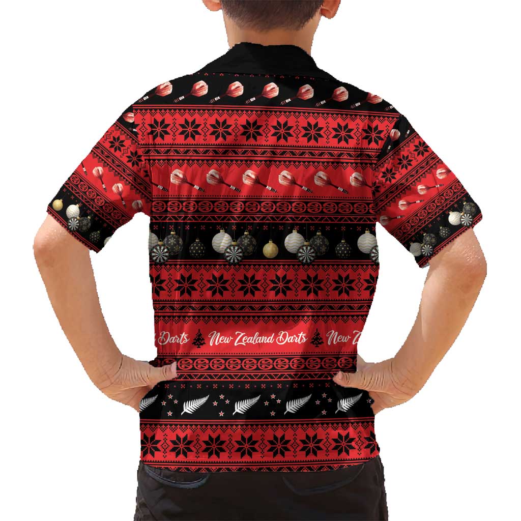 New Zealand Darts Christmas Family Matching Long Sleeve Bodycon Dress and Hawaiian Shirt Merry Xmas Aotearoa Maori Red - Polynesian Pride