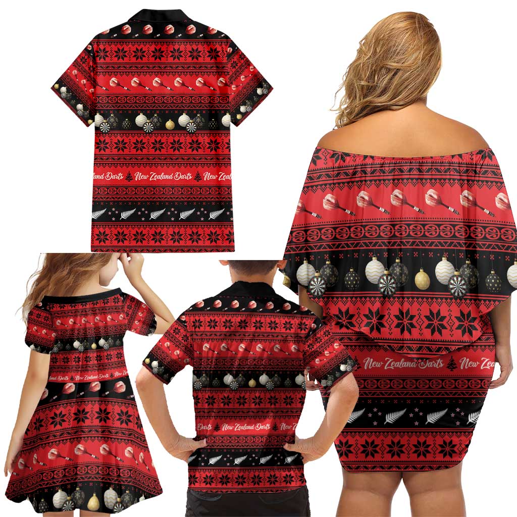 New Zealand Darts Christmas Family Matching Off Shoulder Short Dress and Hawaiian Shirt Merry Xmas Aotearoa Maori Red - Polynesian Pride