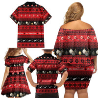 New Zealand Darts Christmas Family Matching Off Shoulder Short Dress and Hawaiian Shirt Merry Xmas Aotearoa Maori Red - Polynesian Pride