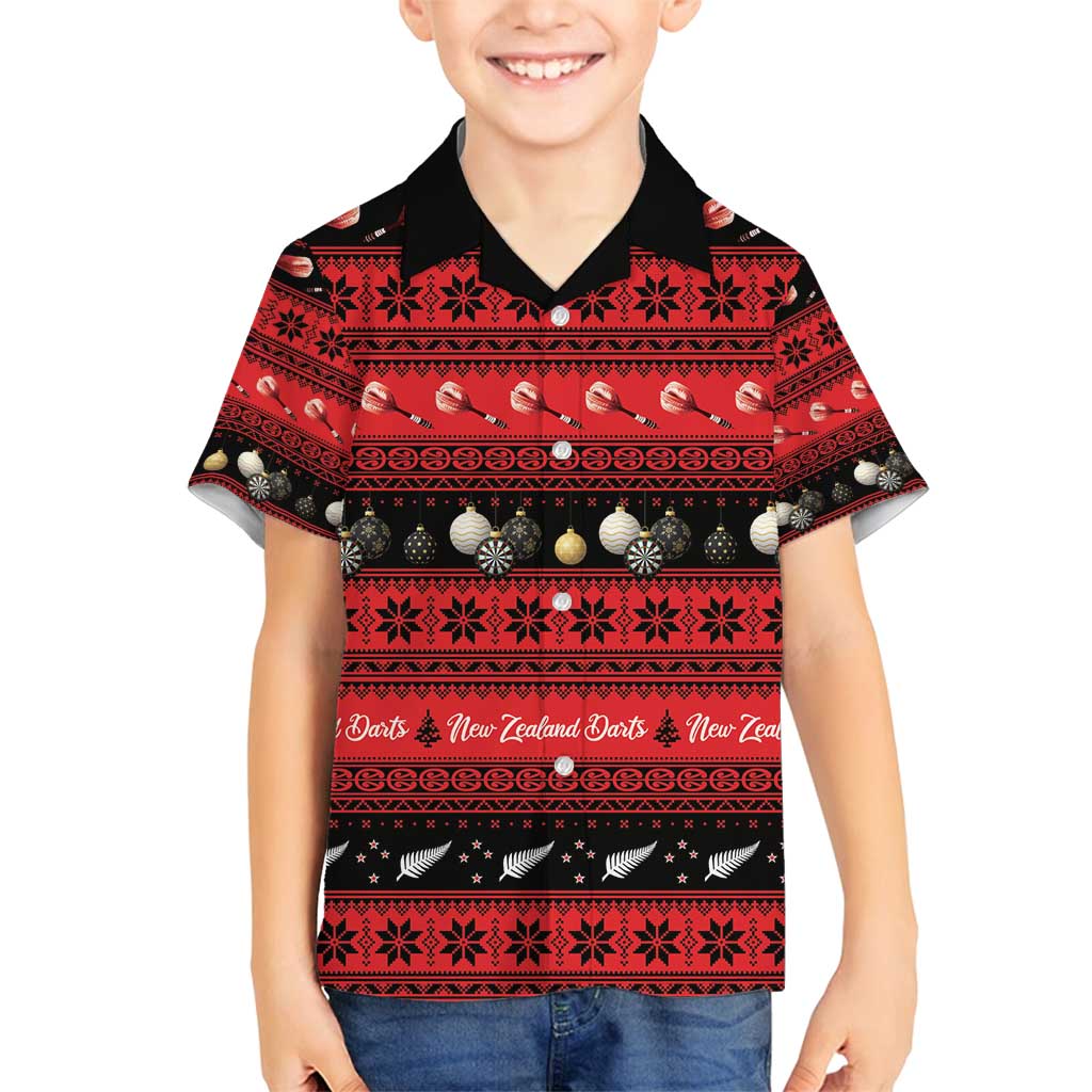 New Zealand Darts Christmas Family Matching Off Shoulder Short Dress and Hawaiian Shirt Merry Xmas Aotearoa Maori Red - Polynesian Pride