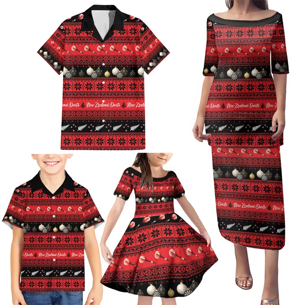 New Zealand Darts Christmas Family Matching Puletasi and Hawaiian Shirt Merry Xmas Aotearoa Maori Red - Polynesian Pride