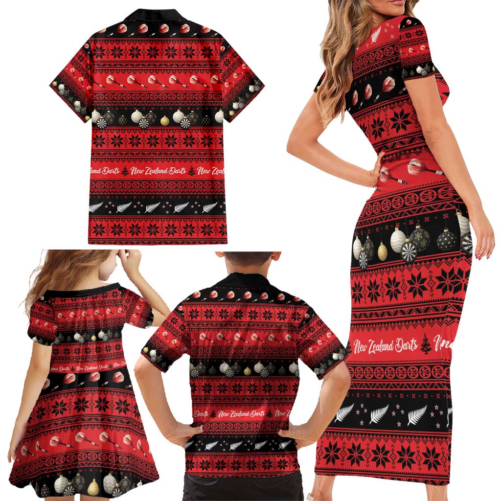 New Zealand Darts Christmas Family Matching Short Sleeve Bodycon Dress and Hawaiian Shirt Merry Xmas Aotearoa Maori Red - Polynesian Pride