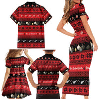 New Zealand Darts Christmas Family Matching Short Sleeve Bodycon Dress and Hawaiian Shirt Merry Xmas Aotearoa Maori Red - Polynesian Pride