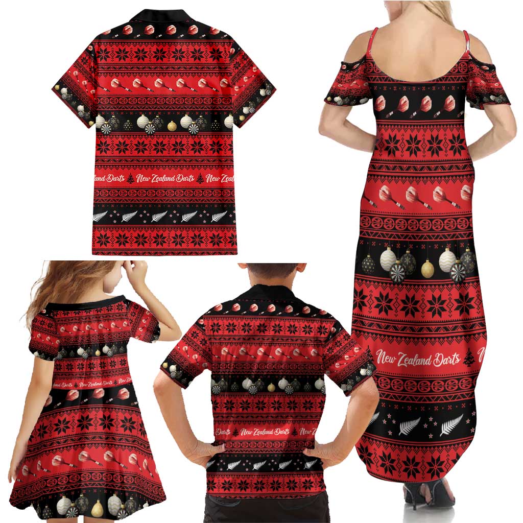 New Zealand Darts Christmas Family Matching Summer Maxi Dress and Hawaiian Shirt Merry Xmas Aotearoa Maori Red - Polynesian Pride