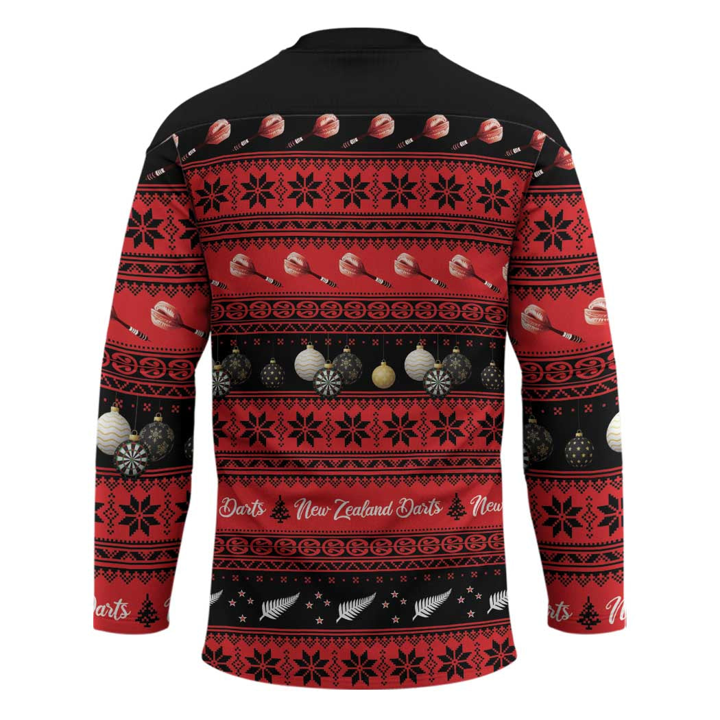 New Zealand Darts Christmas Hockey Jersey Merry Xmas Aotearoa Maori Red - Polynesian Pride