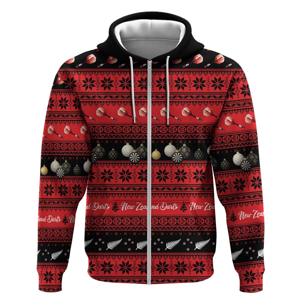 New Zealand Darts Christmas Hoodie Merry Xmas Aotearoa Maori Red - Polynesian Pride