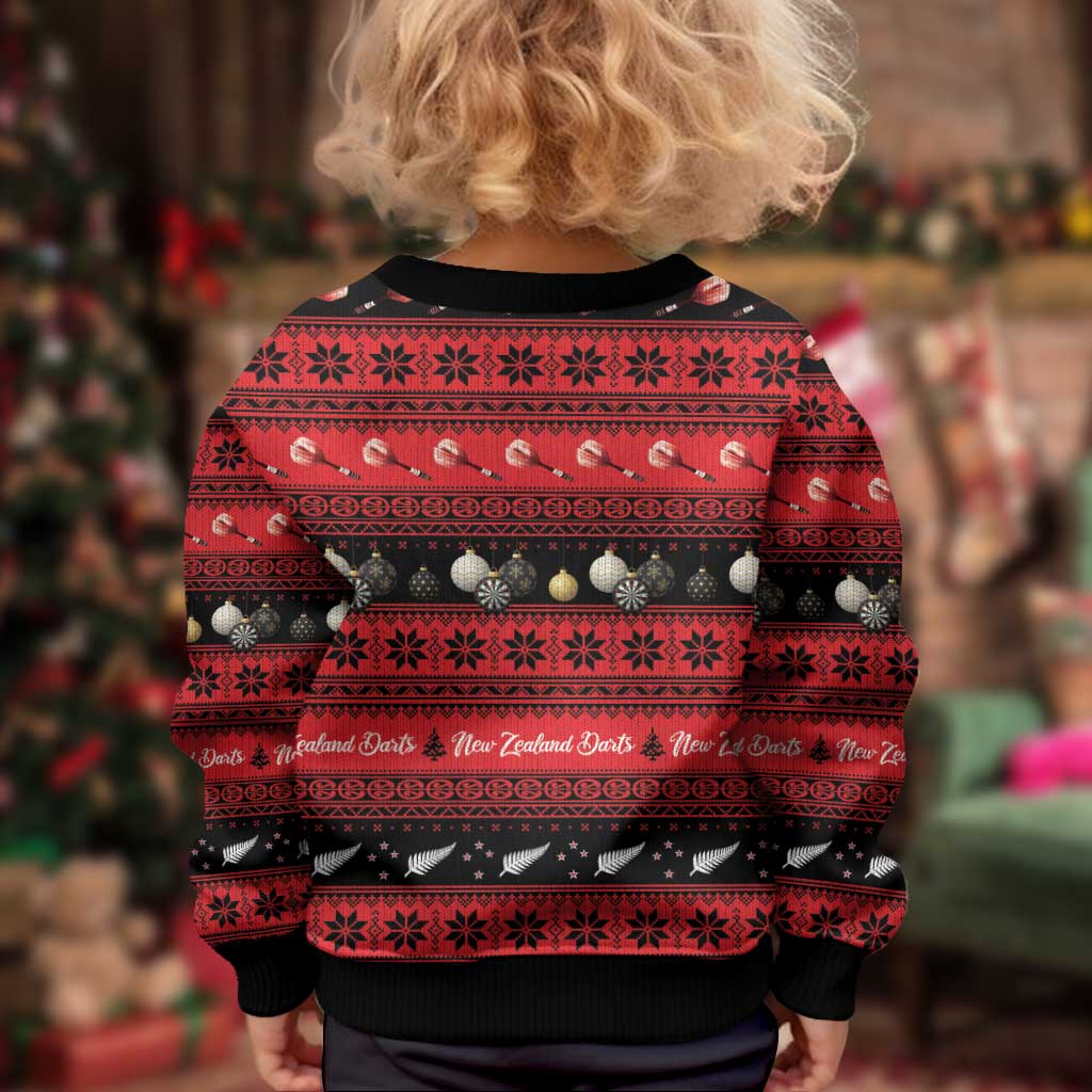 New Zealand Darts Christmas Kid Ugly Christmas Sweater Merry Xmas Aotearoa Maori Red - Polynesian Pride