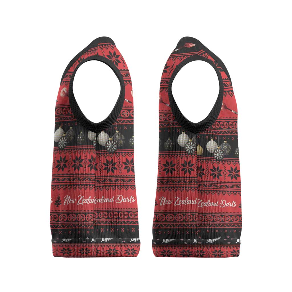 New Zealand Darts Christmas Knitted V-Neck Vest Merry Xmas Aotearoa Maori Red - Polynesian Pride