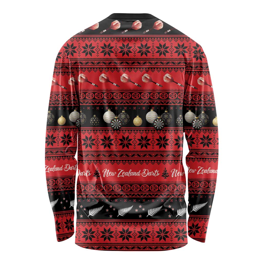 New Zealand Darts Christmas Long Sleeve Shirt Merry Xmas Aotearoa Maori Red - Polynesian Pride