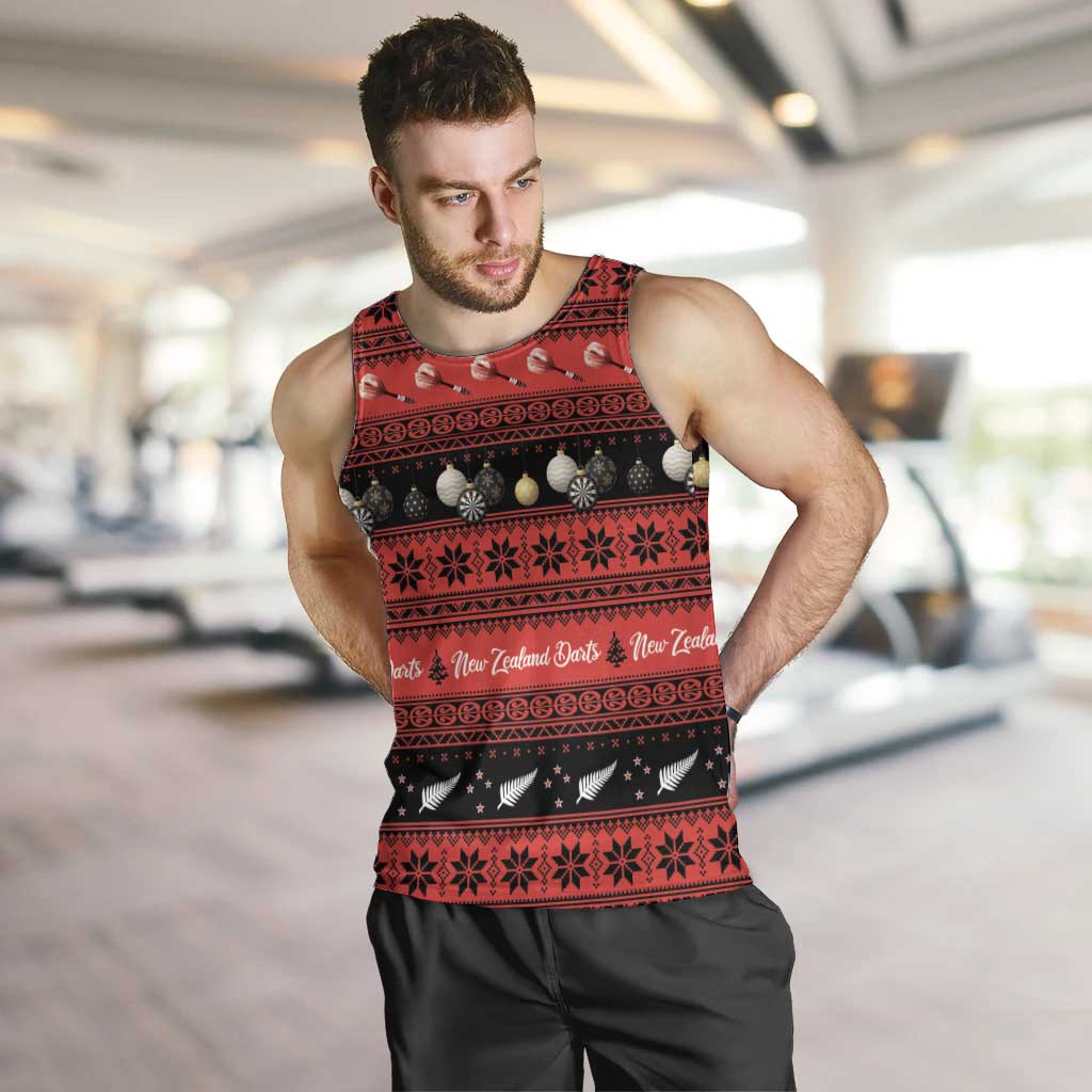New Zealand Darts Christmas Men Tank Top Merry Xmas Aotearoa Maori Red - Polynesian Pride